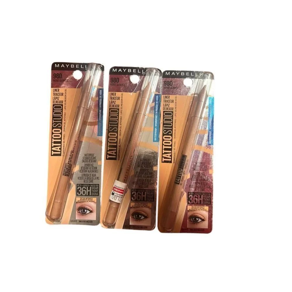 3 Maybelline Tattoo Studio Eye Liner Waterproof 36Hr Gel Pencil 980 Rose Quartz